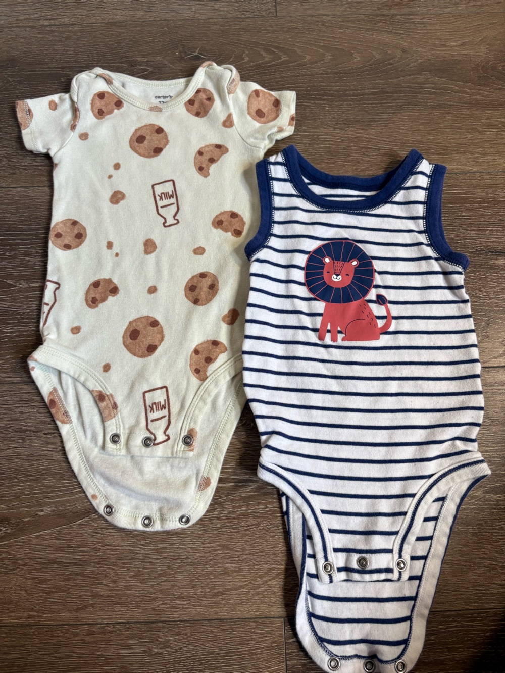 Carter's Cream Cookie Print & White Navy-Striped Lion Sleeveless One-Piece Duo